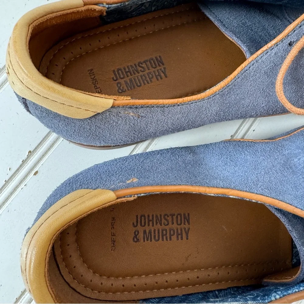 Men's Blue Suede Lace-Up Dress Shoes with Tan Accents